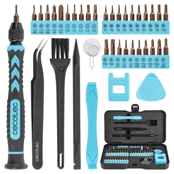 Set di cacciaviti di precisione Cecotec PrecisionGyro 100 - 39 pezzi - Accessori inclusi - Nero e blu
