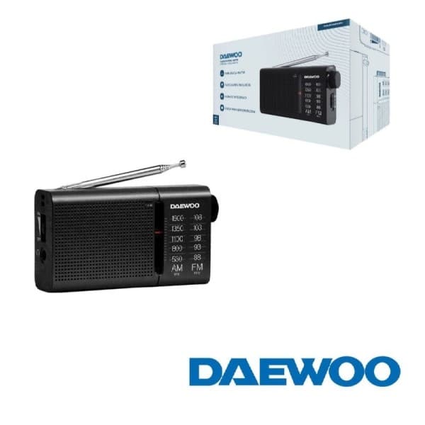 Radio analogica AM/FM portatile Daewoo DW1119 - Altoparlante integrato - Cuffie incluse - Antenna telescopica - Uscita jack da 35 mm - Funzionamento a