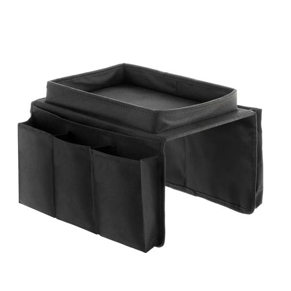 Vassoio da divano 2 in 1 Innovagoods - Multifunzionale - Organizer con telecomando e 6 scomparti - Superficie del vassoio 26x17 cm - 54x31x4 cm - Nero