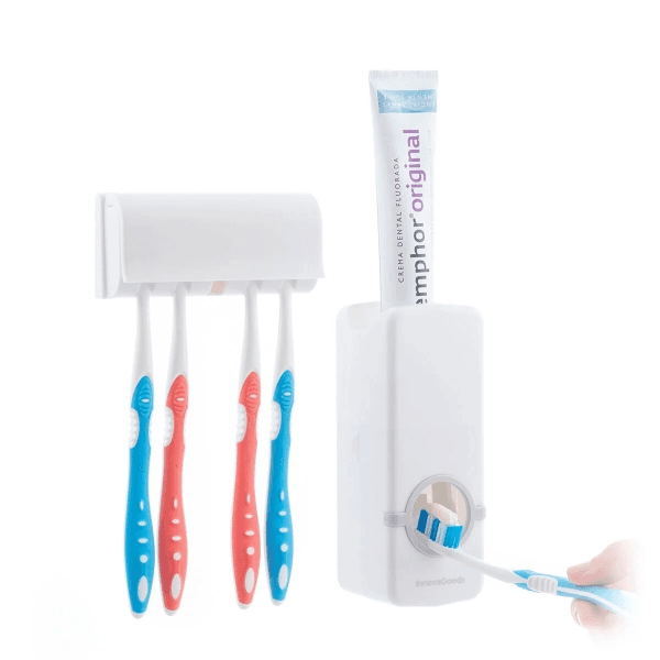 Innovagoods Diseeth Dispenser di dentifricio con organizer per 5 spazzolini - Multifunzionale - Facile da pulire - Adesivi di qualità inclusi -