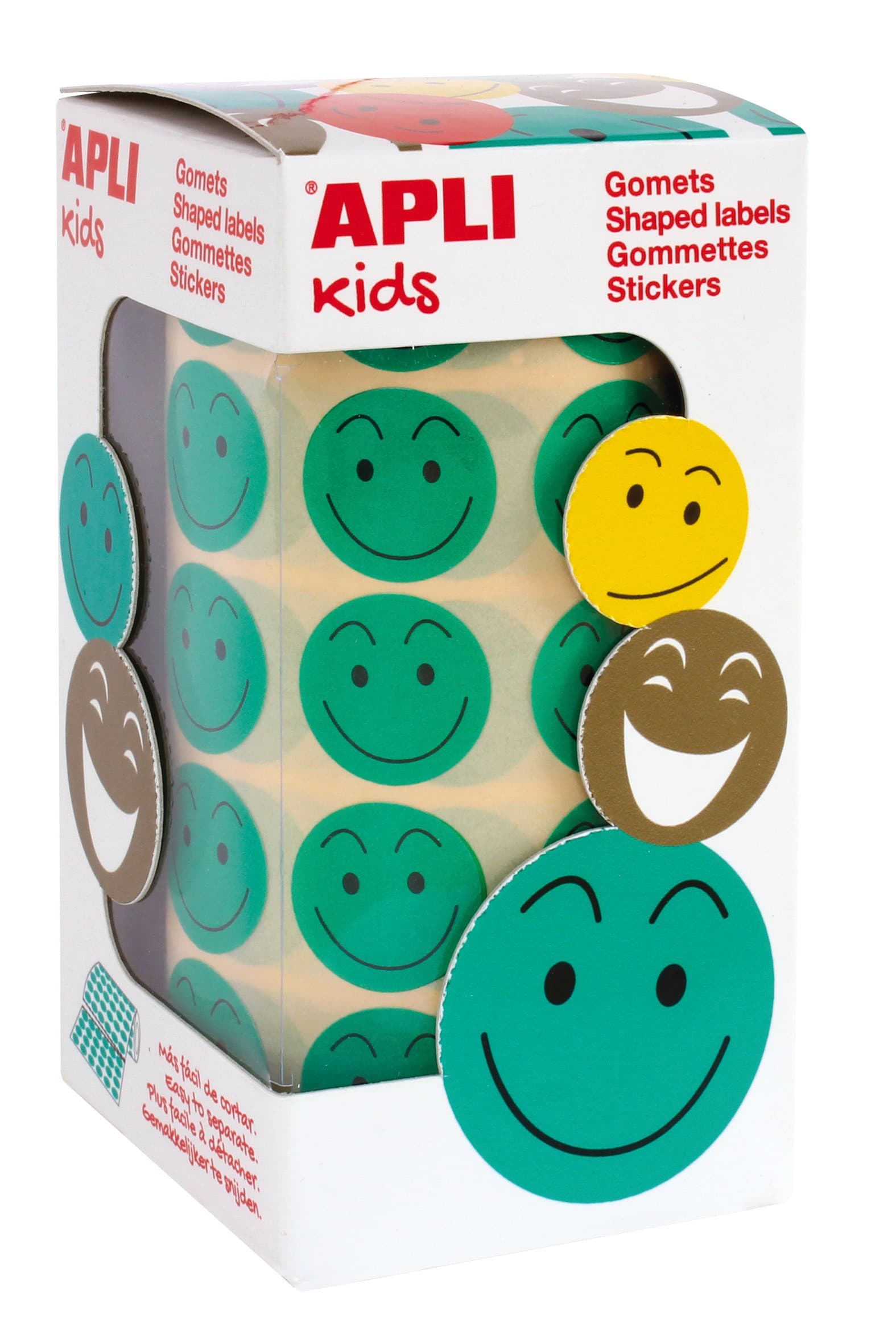 Rotolo Apli con 900 adesivi verdi con faccine sorridenti Ø 20mm - Adesivo rimovibile - Ideale per motivare e premiare i bambini