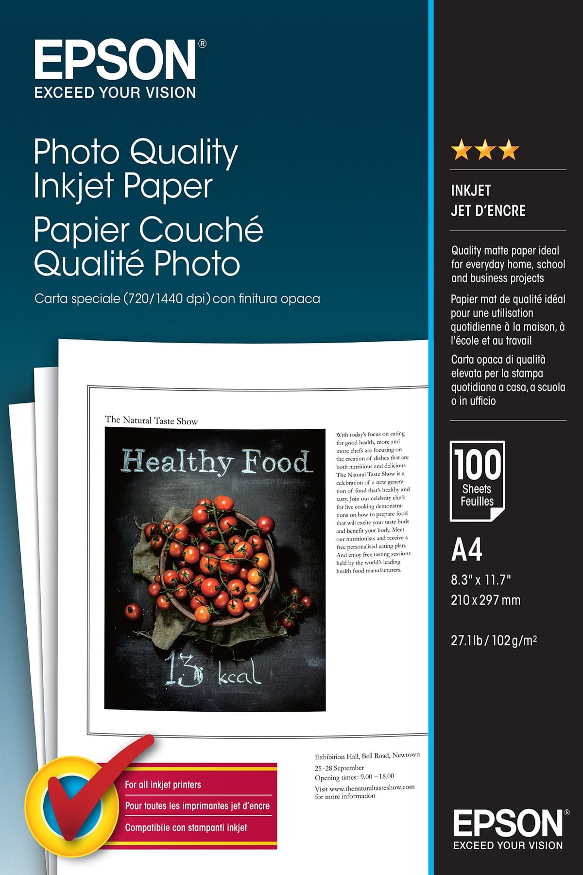 ORIGINALE Epson Carta Bianco C13S041061 Photo Quality 100 Blatt photo qualit? ink jet paper DIN A4 102 g/m? 100 pagine