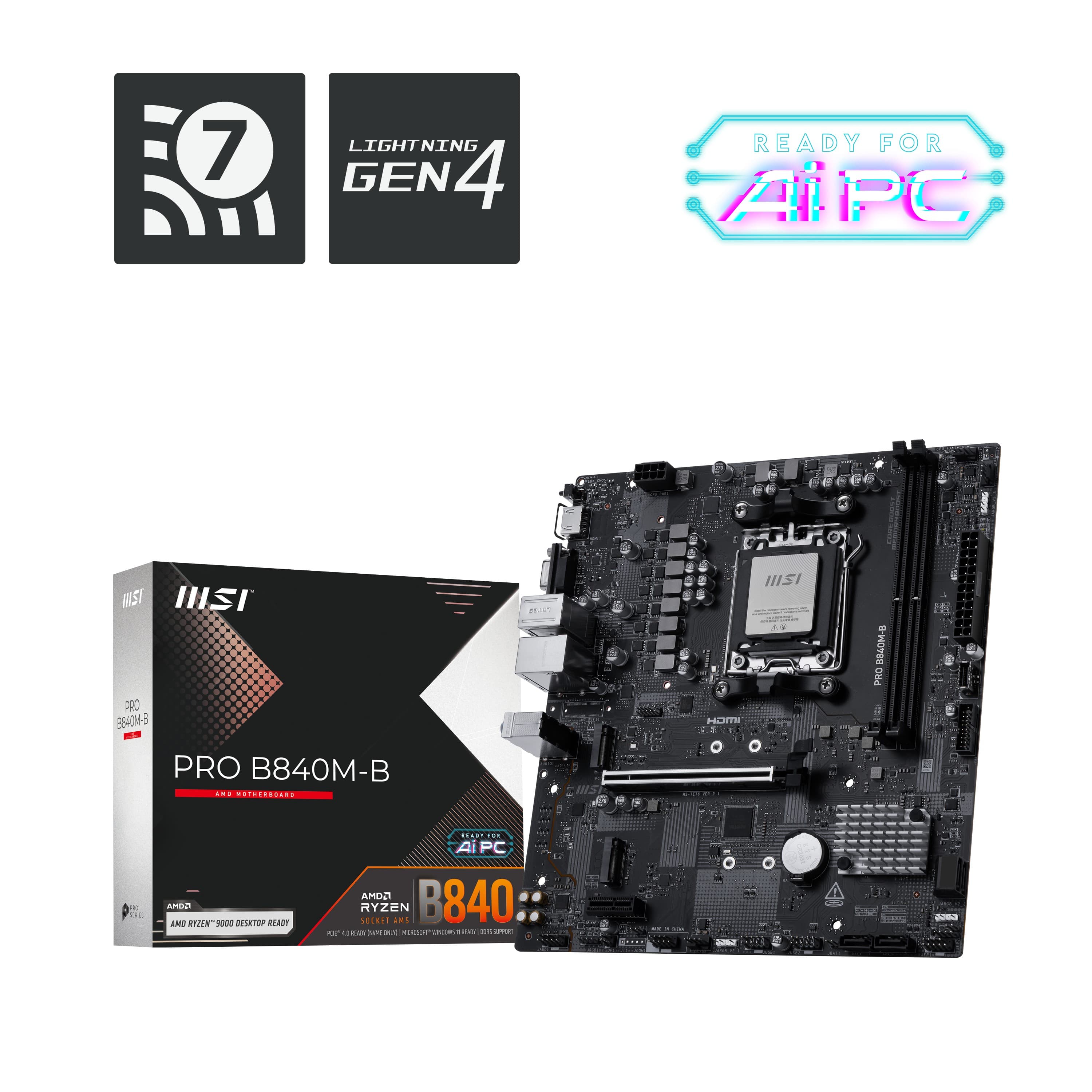 Msi Mb Ms-7E76Pro B840M-B601-7E76-02021801-7E76-002Std Pro B840M-BB840Am52Ddr51Pci-Ex161Pc