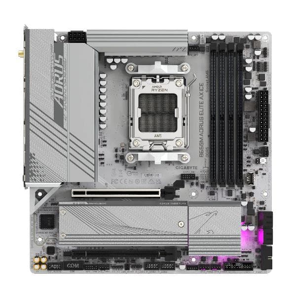 GIGABYTE B650M AORUS ELITE AX ICE Scheda madre - AMD Ryzen serie 9000, VRM a 12+2+2 fasi, fino a 8000 MHz DDR5 (OC), 1xPCIe 5.0 + 1xPCIe 4.0 M.2, LAN