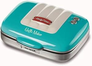 Ariete 1973 Waffle Maker Party Time - Piastra Elettrica per Waffle - Piastre Antiaderenti - 700 Watt - Celeste