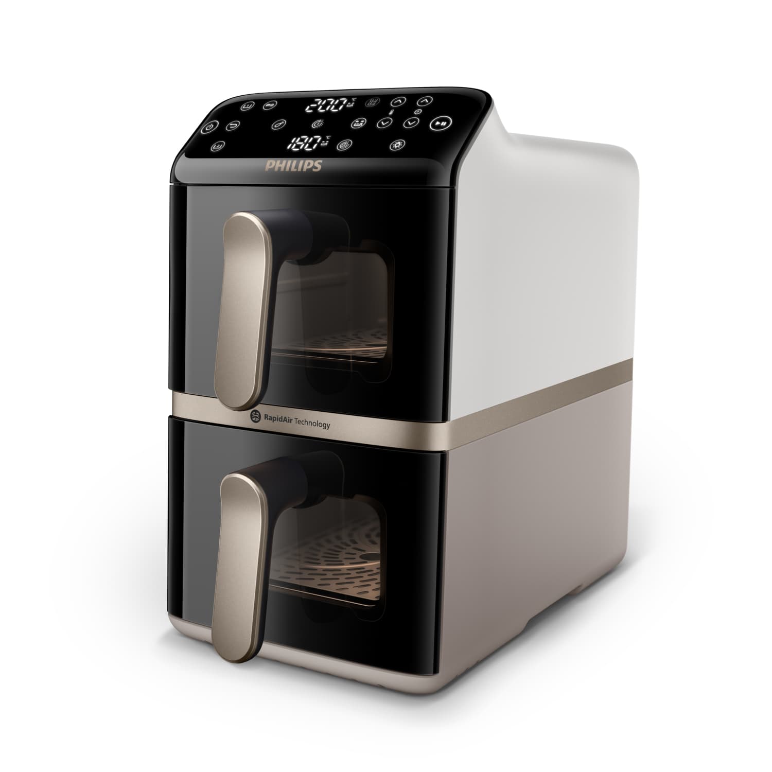 Philips Serie 4000 Airfryer doppio cestello Verticale, Friggitrice ad aria da 10L, 13 metodi di cottura, Rivestimento ceramica PFAS Free, Pulizia in