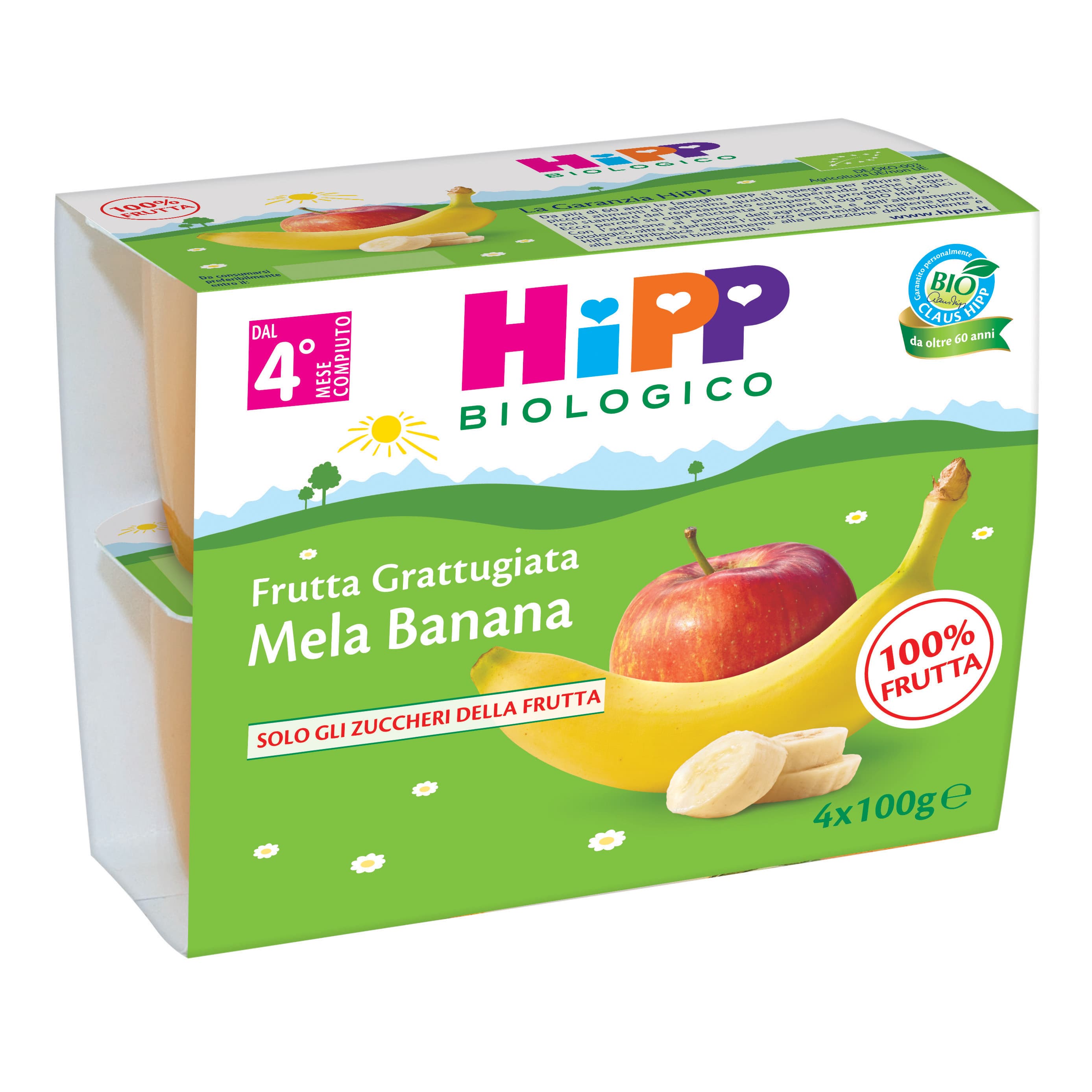 HiPP Frutta Grattugiata Bio Mela Banana 4x100g 4+ Mesi