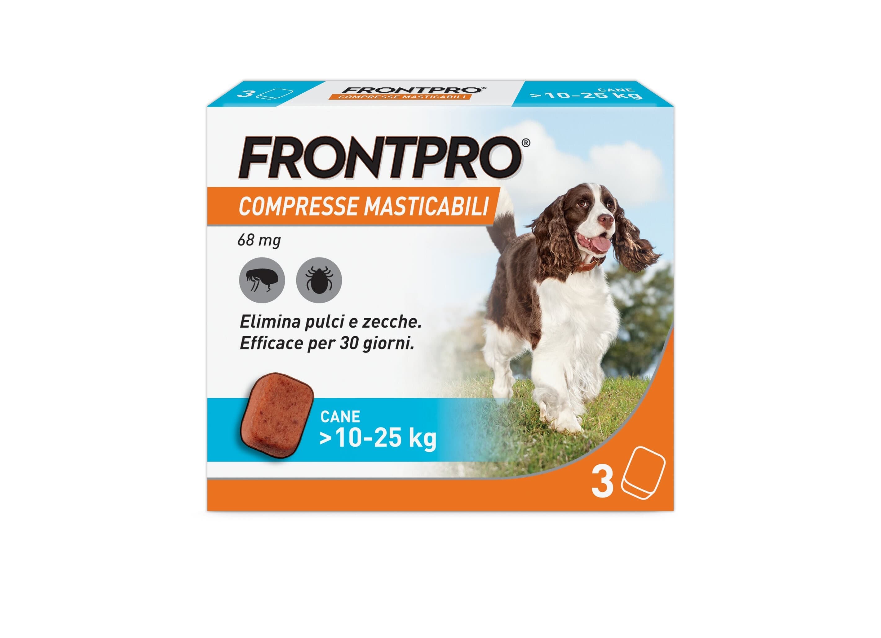 FRONTPRO x3 Compresse Masticabili Antiparassitario Per Cani (10-25Kg) Contro Pulci e Zecche