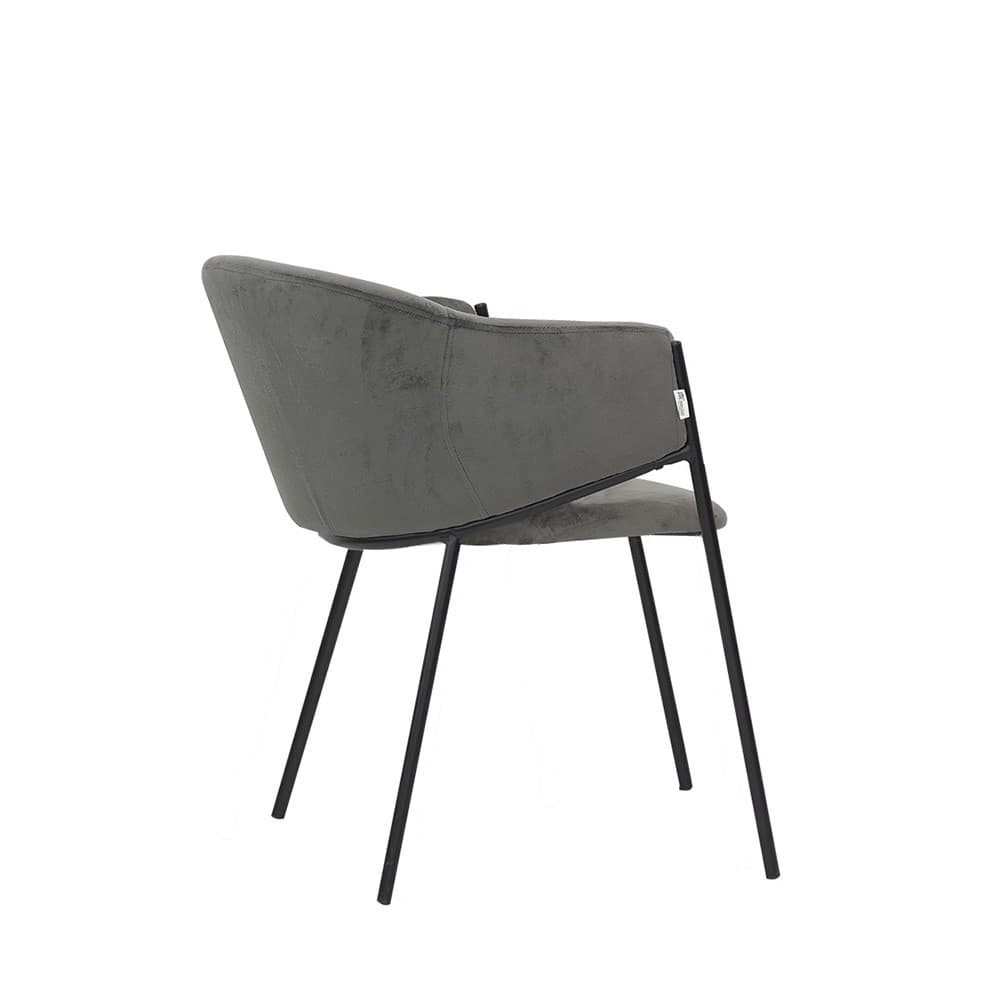 Sedia con struttura in metallo verniciato e rivestimento imbottito in velluto o tessuto