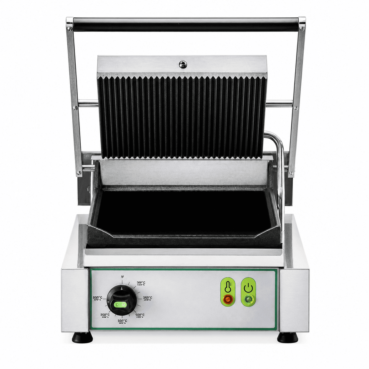 Piastra per panini singola in ghisa piastra superiore rigata e inferiore liscia - L 320 x P 360 x H 200 mm