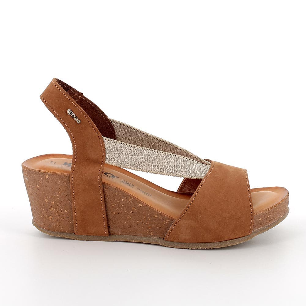 Sandali con zeppa da donna marrone con elastico, Taglia 37 - IgieCo