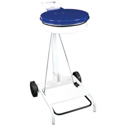 Portasacco mobile con pedale e coperchio colorato Metallo Vernice Epossidica Bianco-Blu 110 L,