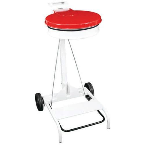 Portasacco mobile con pedale e coperchio colorato Metallo Vernice Epossidica Bianco-Rosso 110 L,
