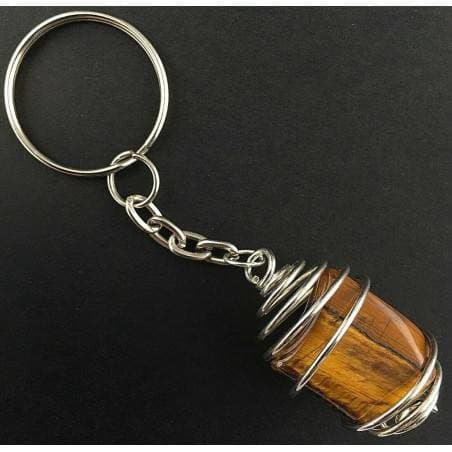 Portachiavi occhio di tigre - leone zodiaco spirale placcata argento regalo a+