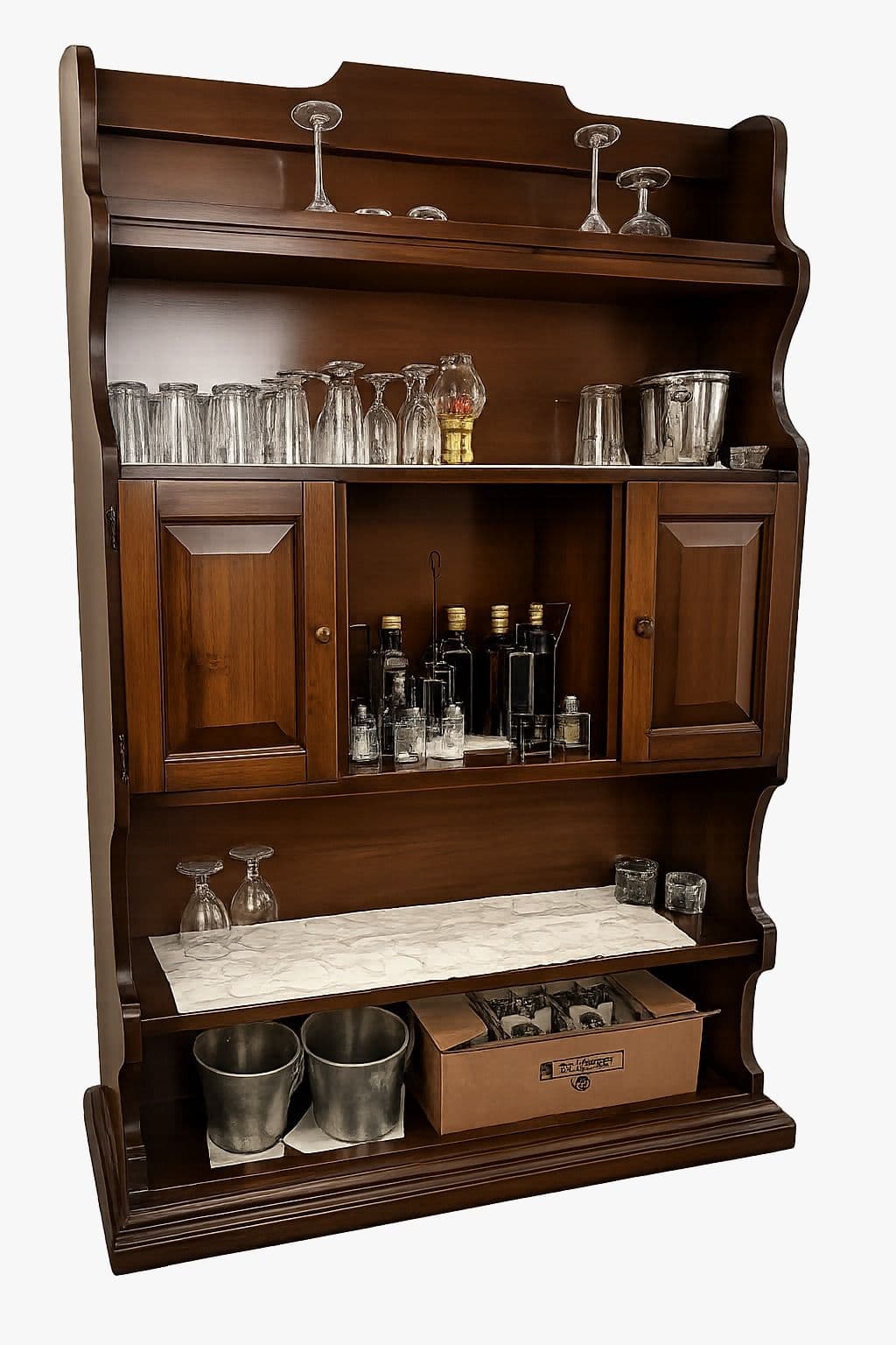 Mobile bar porta bottiglie 2 porte legno tinta noce (1224)