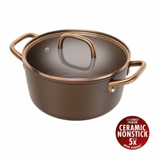 Casseruola con due manici in Alluminio antiaderente PFAS Free, linea Milano, con coperchio, diam. 24cm, Marrone - Zwilling
