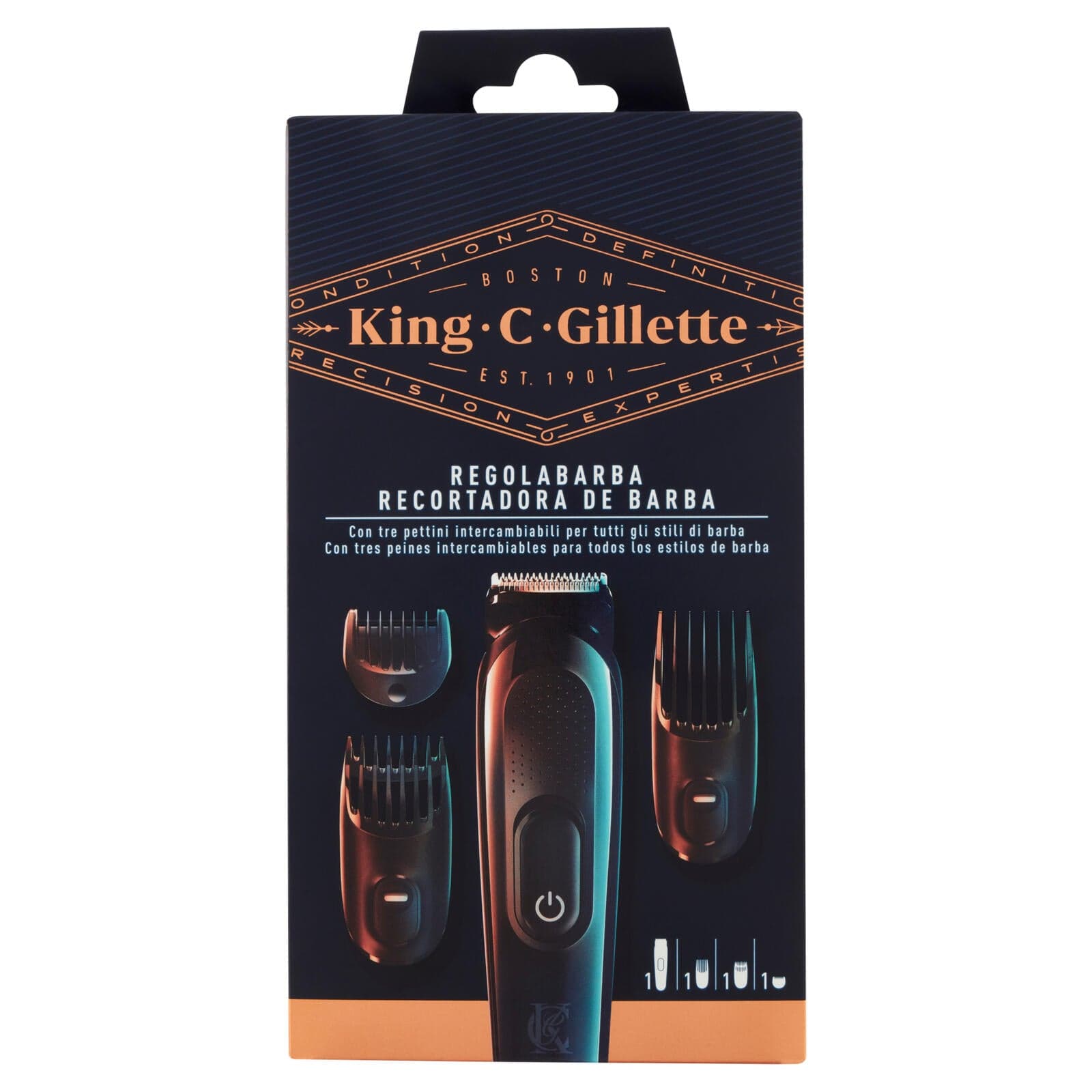 King C. Gillette Regolabarba Con 3 Pettini Intercambiabili Per Tutti I Tipi Di Barba