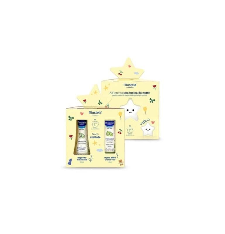 Mustela Notti Stellate Cofanetto Con Bagnetto Mille Bolle 200ml + Hydra Bebè Crema Viso 40ml + Stellina Luminosa