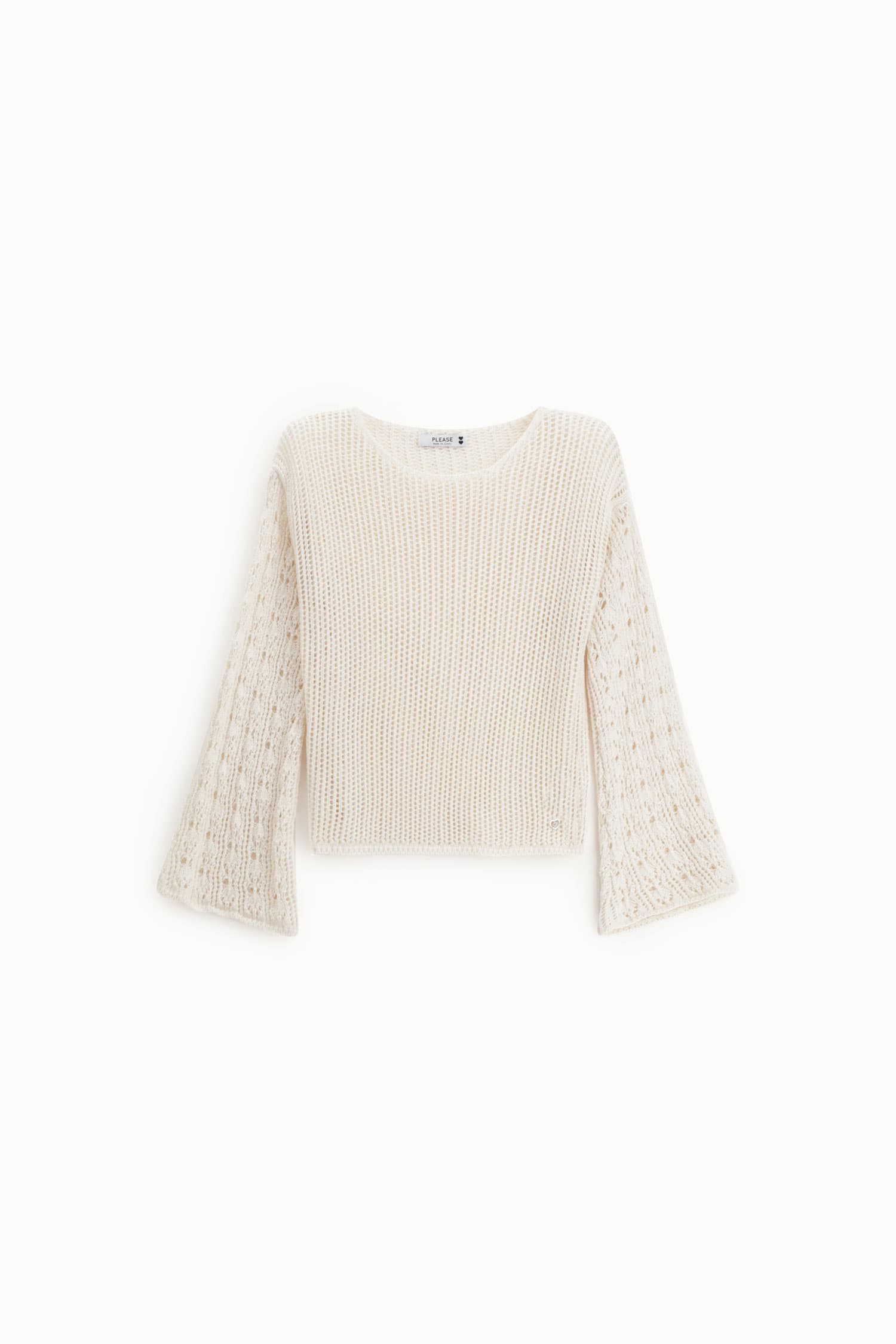 Maglione traforato maniche lunghe svasate girocollo