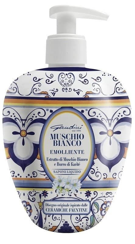 Gandini Muschio Bianco - Sapone liquido detergente ed emolliente per le mani e il corpo, 500 ml