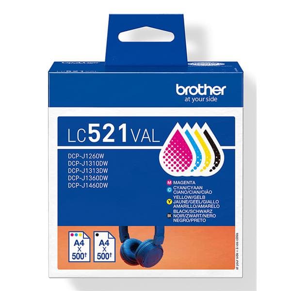 Brother Kit 4 Cart Una X Col DCPJ1260W/DCPJ1310DW/DCPJ1360DW/DCPJ1460DWINCLUDE Cartuccia Per Ogni Colore Nero Ciano Magenta E Giallo LC521VAL