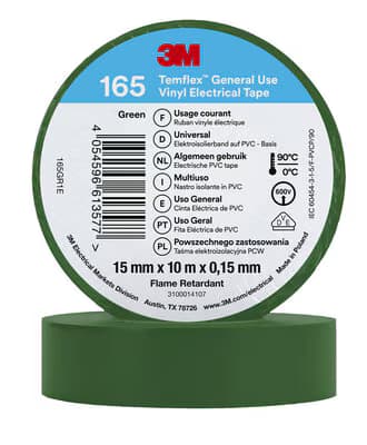 3M��� Temflex��� 165 Nastro isolante in vinile, Verde, 15 mm x 10 m (10pz)