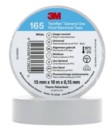 3M��� Temflex��� 165 Nastro isolante in vinile, Bianco, 15 mm x 10 m(10pz)