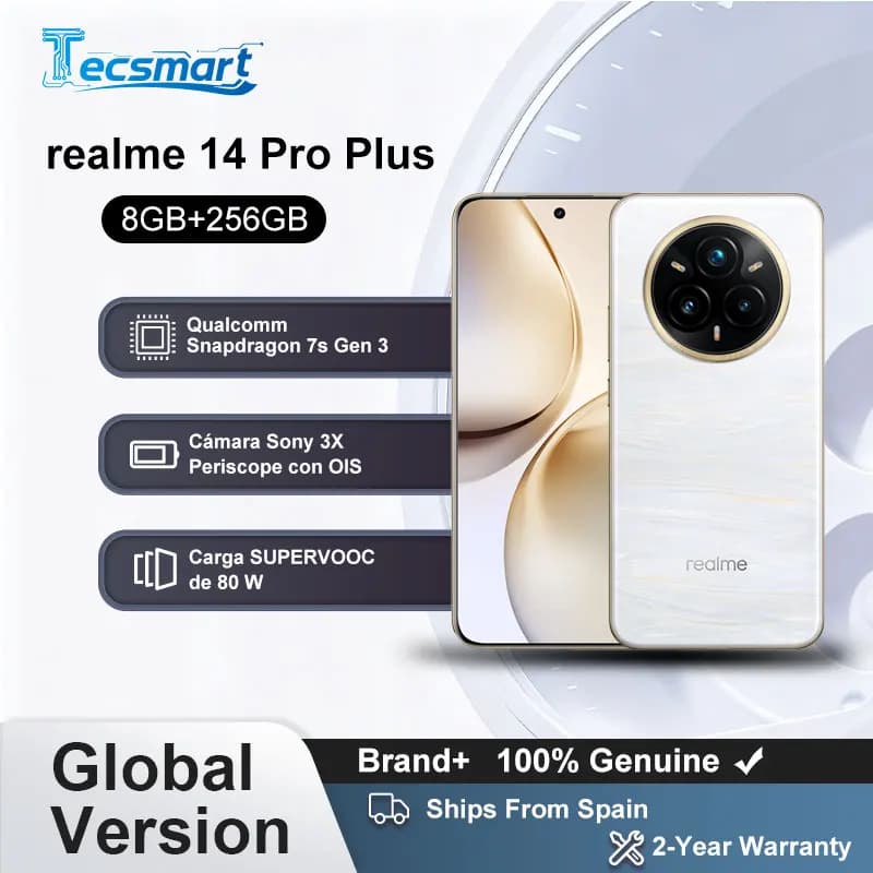 Smartphone - realme 14 Pro Plus 5G Versione Globale, Fotocamera Sony 3X Periscopica OIS, Snapdragon 7s Gen 3, Ricarica SUPERVOOC 80W, IP69
