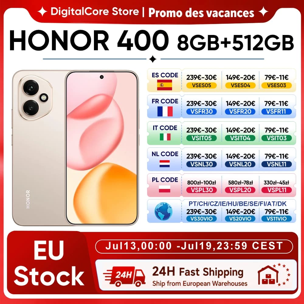 Versione Globale HONOR 400 Smartphone 5G Snapdragon 7 Gen 3 Fotocamera AI da 200MP Display AMOLED da 6,55'' 5300mAh 66W SuperCharge