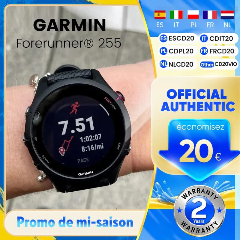 Garmin Forerunner 255 Smartwatch Sportivo 46mm Schermo a Colori 1.3'' Lunga Durata della Batteria 4GB RAM Bluetooth Wifi Impermeabile 5ATM