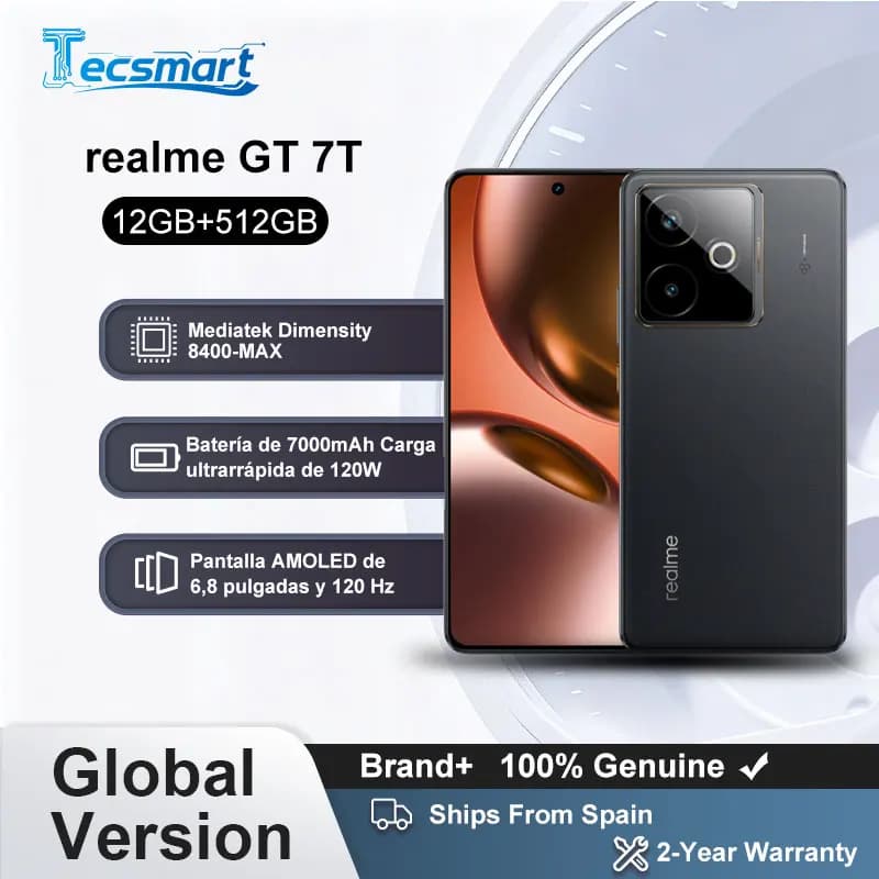 Smartphone - realme GT 7T 5G Versione globale AI Mediatek Dimensity 8400 Max Display AMOLED da 6,8" Batteria da 7000 mAh Ricarica da 120 W