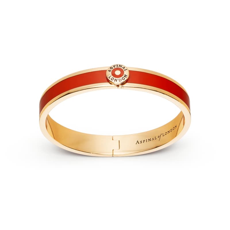 Aspinal of London Enamel Bangle in Cardinal Red Enamel & 18ct Gold Plated