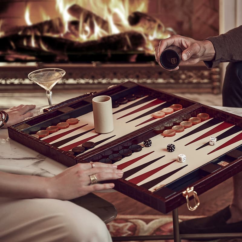Aspinal of London 17" Backgammon Set in Deep Shine Amazon Brown Croc
