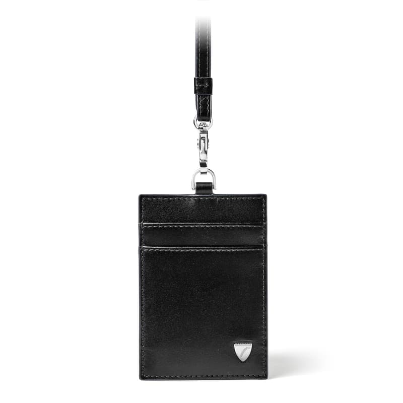 Aspinal of London Lanyard ID & Kartenhalter in glattem Schwarz