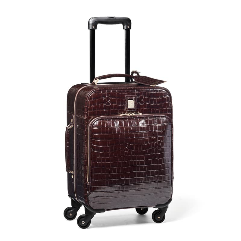 Aspinal of London Connaught Cabin Suitcase in Deep Shine Amazon Brown Croc