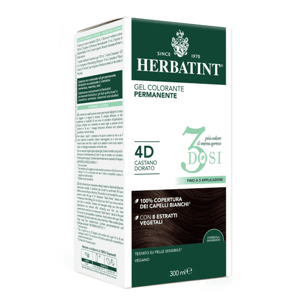 Herbatint Tintura Capelli Gel Permanente 3Dosi 4D Castano Dorato 300 ml
