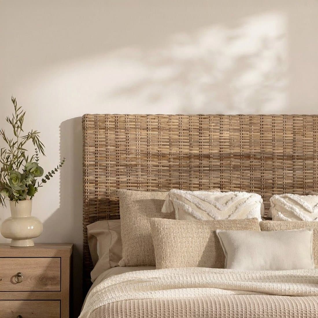 Testiera in rattan naturale per letto da 135, 150 e 160 Leni