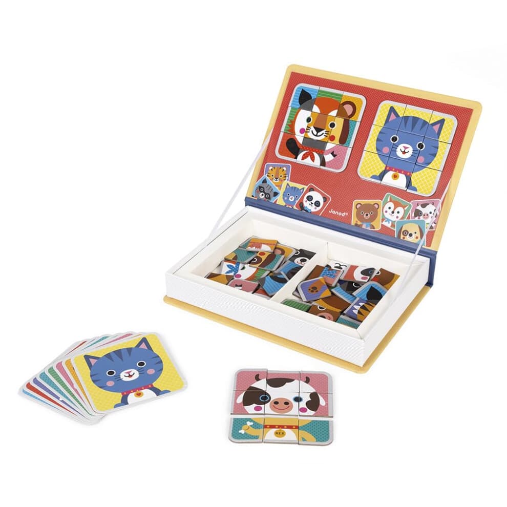 Janod Magnetibook 80 pezzi Magnetic Mix and Match Gioco di volti di animali per creativit? e abilit? motorie. Custodia da viaggio/conservazione a