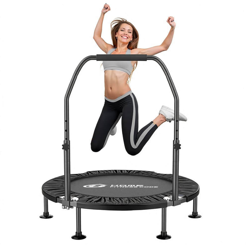 Mini Trampolino Pieghevole 40 Pollici con Manubrio, fino a 150 kg, Rebounder Fitness