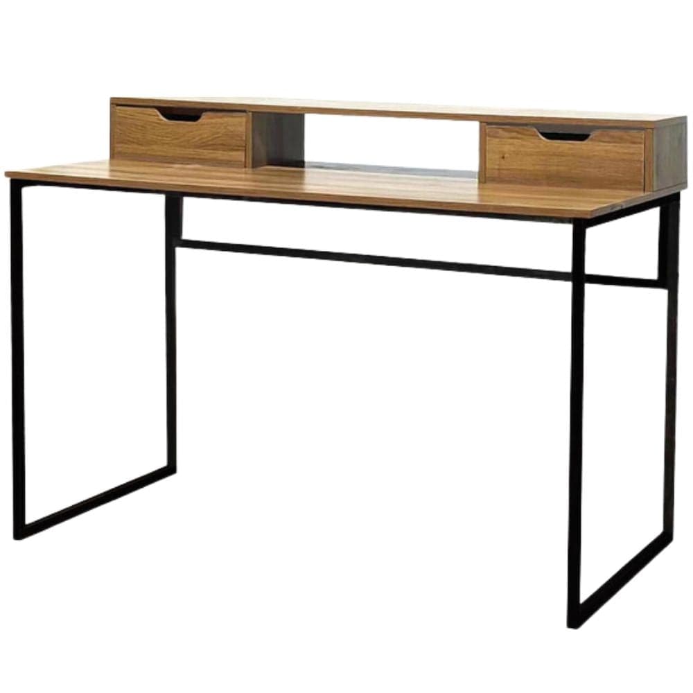 Scrivania Industrial Casa e Ufficio, 2 Cassetti e Ripiano Pc, Legno MDF e Metallo