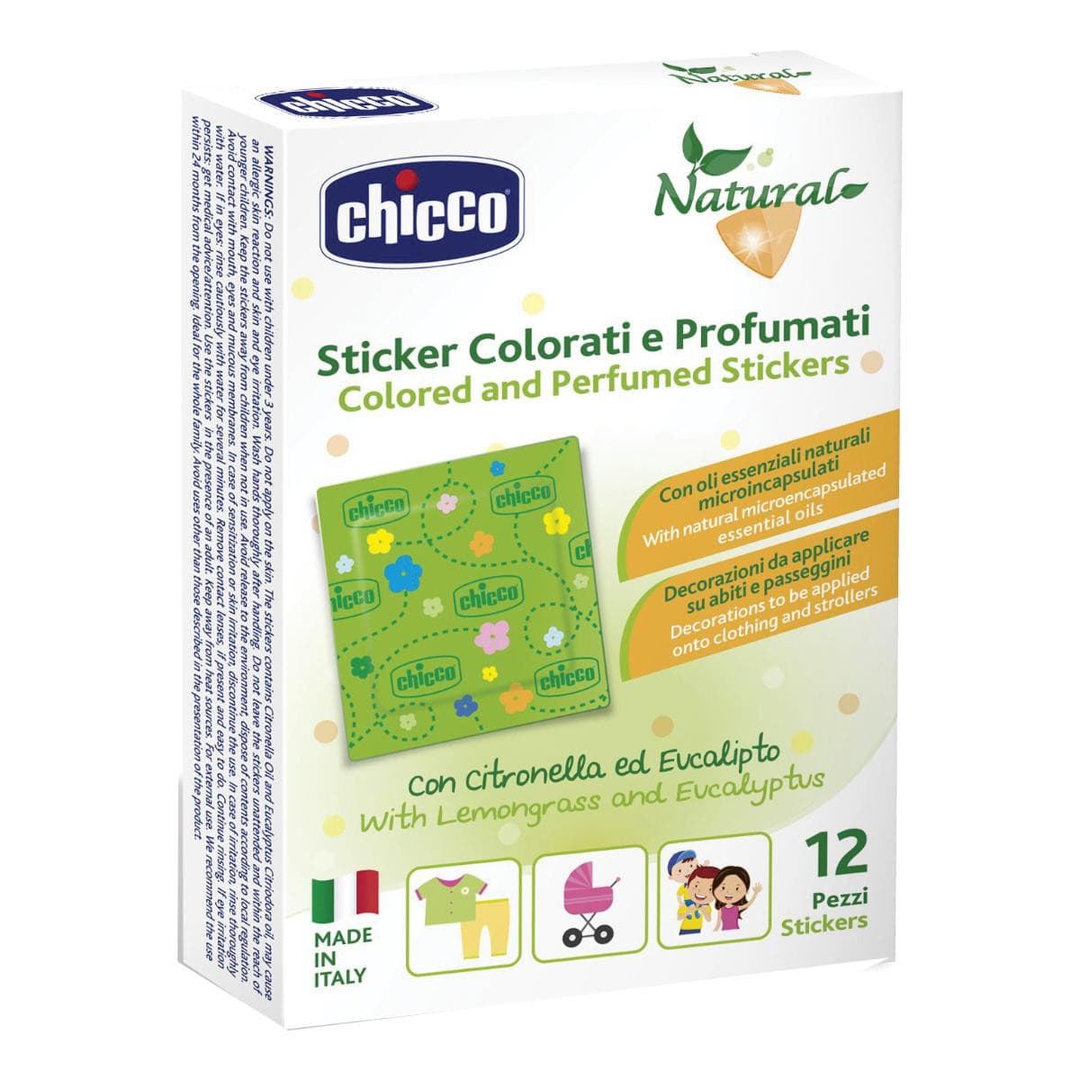 Chicco Natural - Cerotti Colorati e Profumati con Citronella 36M+, 12 Pezzi