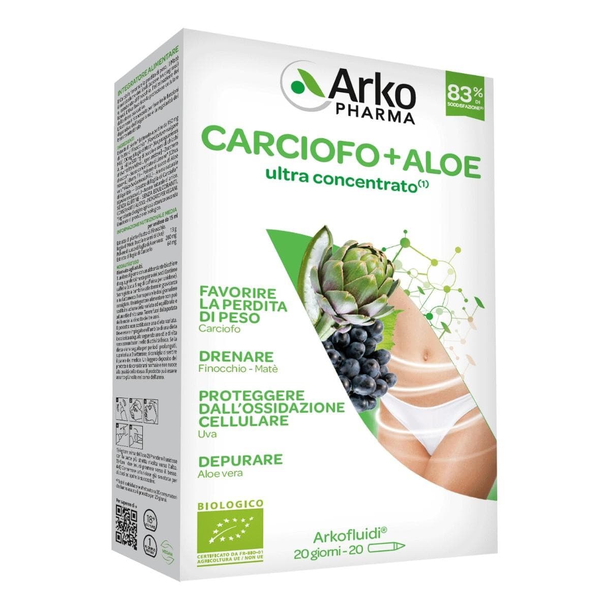 ArkoPharma Arkofluidi - Carciofo + Aloe Vera Ultra Concentrato, 20 flaconcini