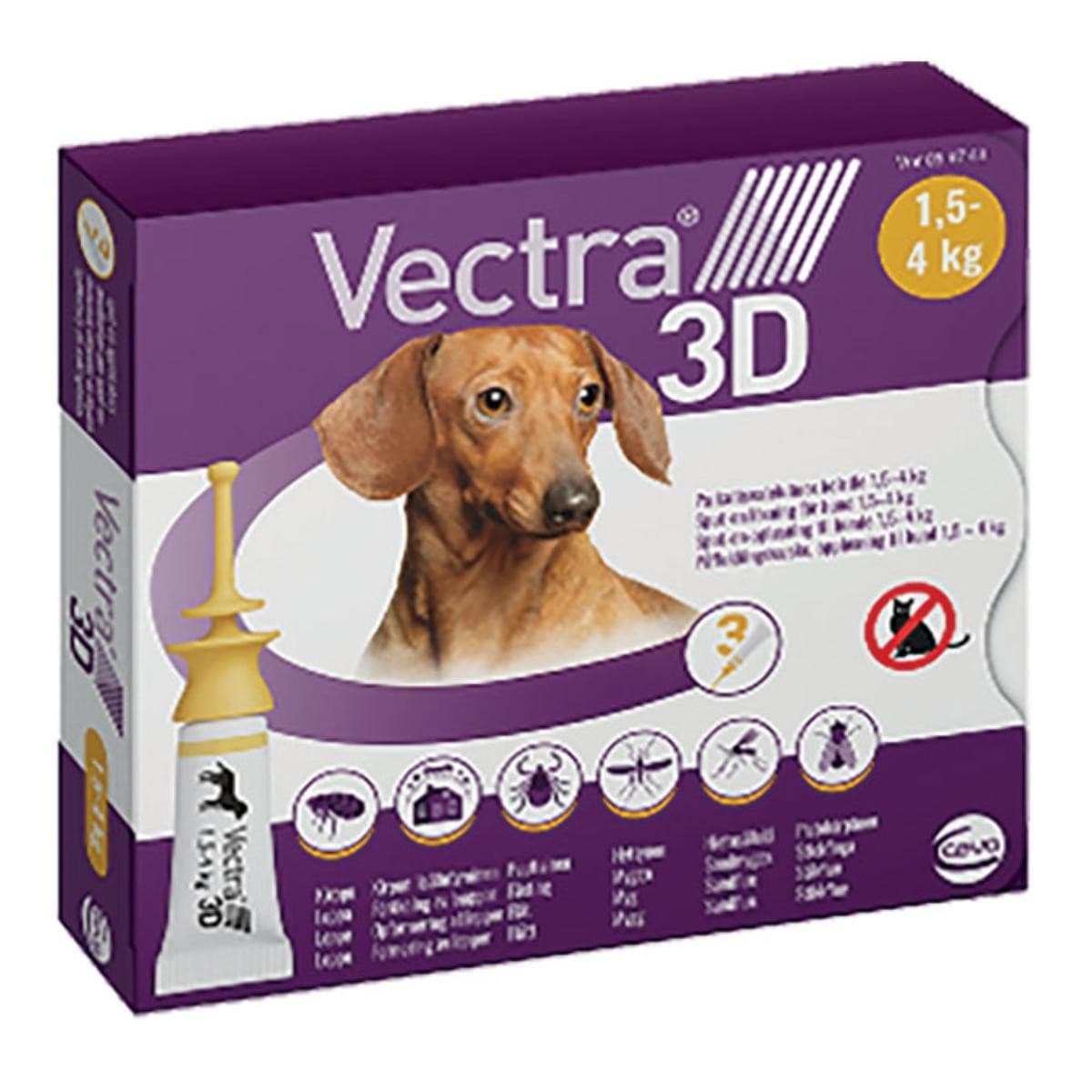 Vectra 3d Spot-on Soluzione 3 Pipette 0,8ml 44mg + 3,9mg + 317mg Cani Da 1,5 A 4kg, Tappo Giallo