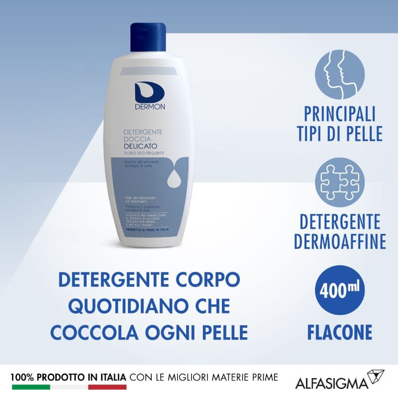 Dermon Detergente Doccia Delicato - Adatto per tutti i tipi di pelle - 400 ml