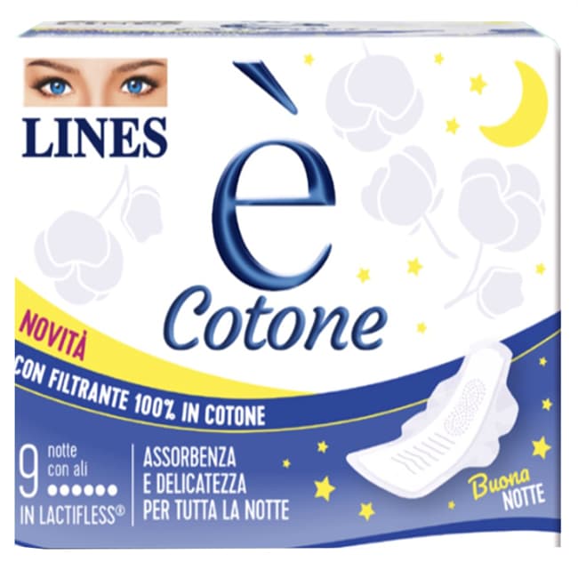 LINES E\' COTONE ALI ASSORBENTE ESTERNO NOTTE 9 PEZZI