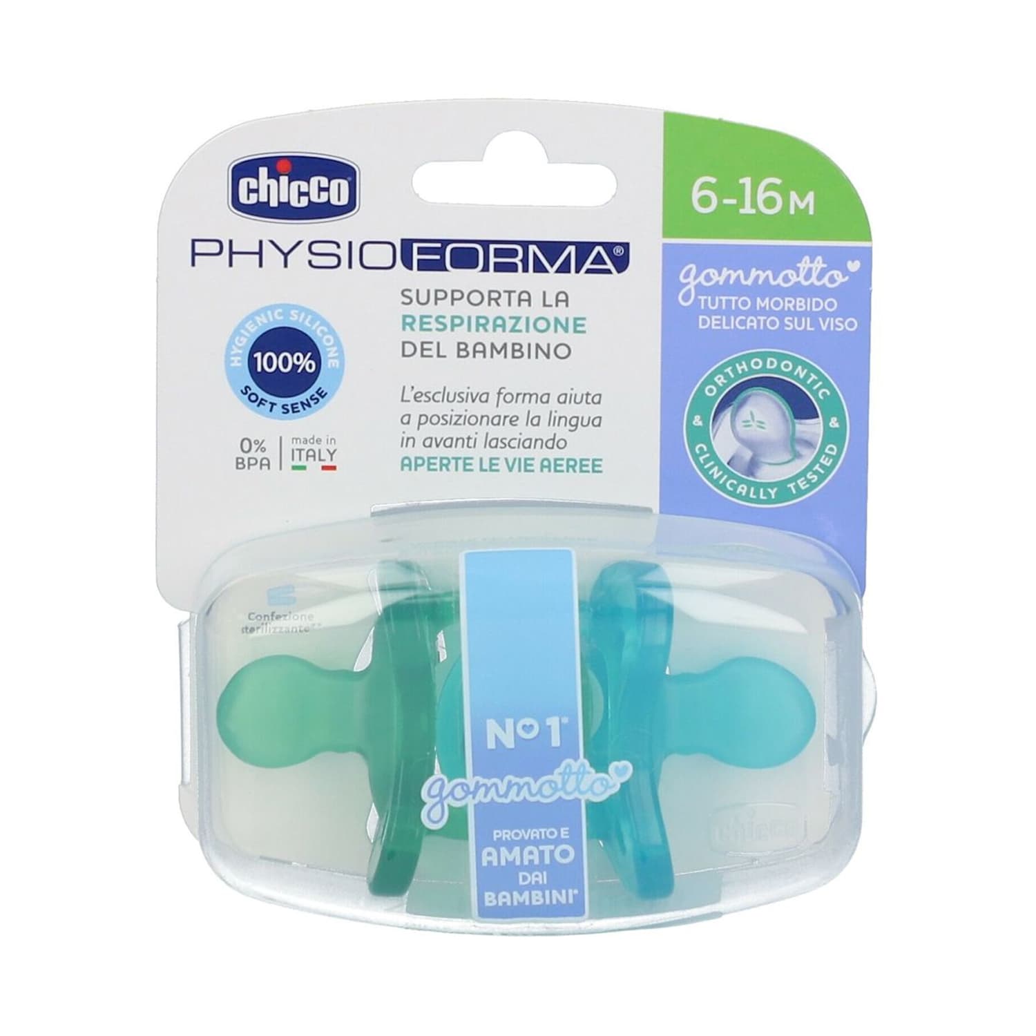 Chicco Physioforma Soft Gommotto Silicone Azzurro 6-16 Mesi 2 Pezzi