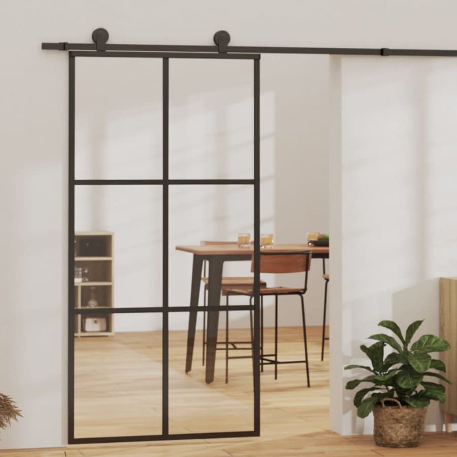 Vidaxl porta scorrevole in vetro esg e alluminio 102x205 cm nera Edilizia Brico giardino animali