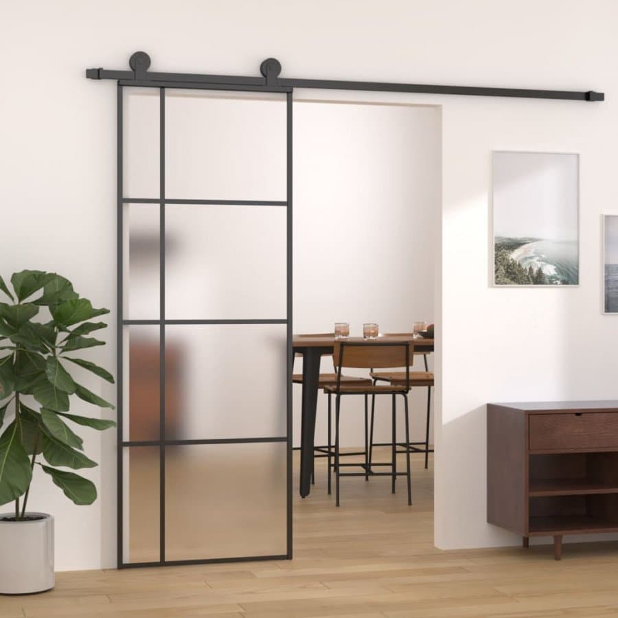Vidaxl porta scorrevole smerigliato esg vetro alluminio 76x205 cm nera Edilizia Brico giardino animali