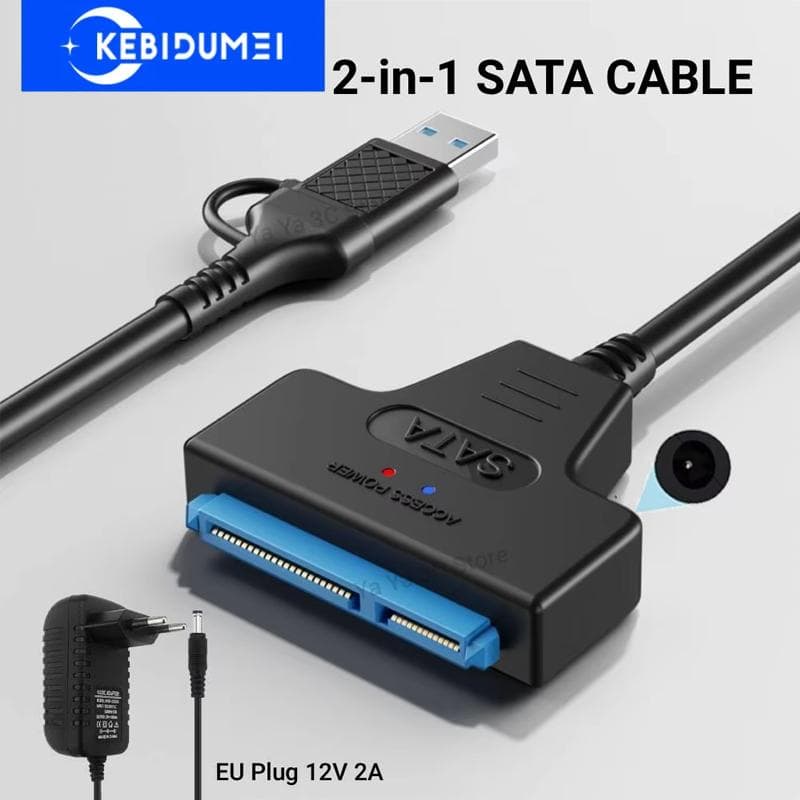 Adattatore SATA a USB 3.0/Type-C Cavo Sata per SSD HDD da 2,5/3,5 Pollici Disco Rigido SATA III con Alimentatore da 12V/2A