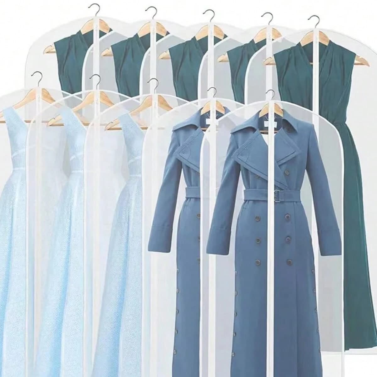1 pezzo/Set da 5 pezzi Custodia antipolvere semi-trasparente con cerniera, Custodia antipolvere per appendiabiti, Lavabile per uso domestico, Borsa